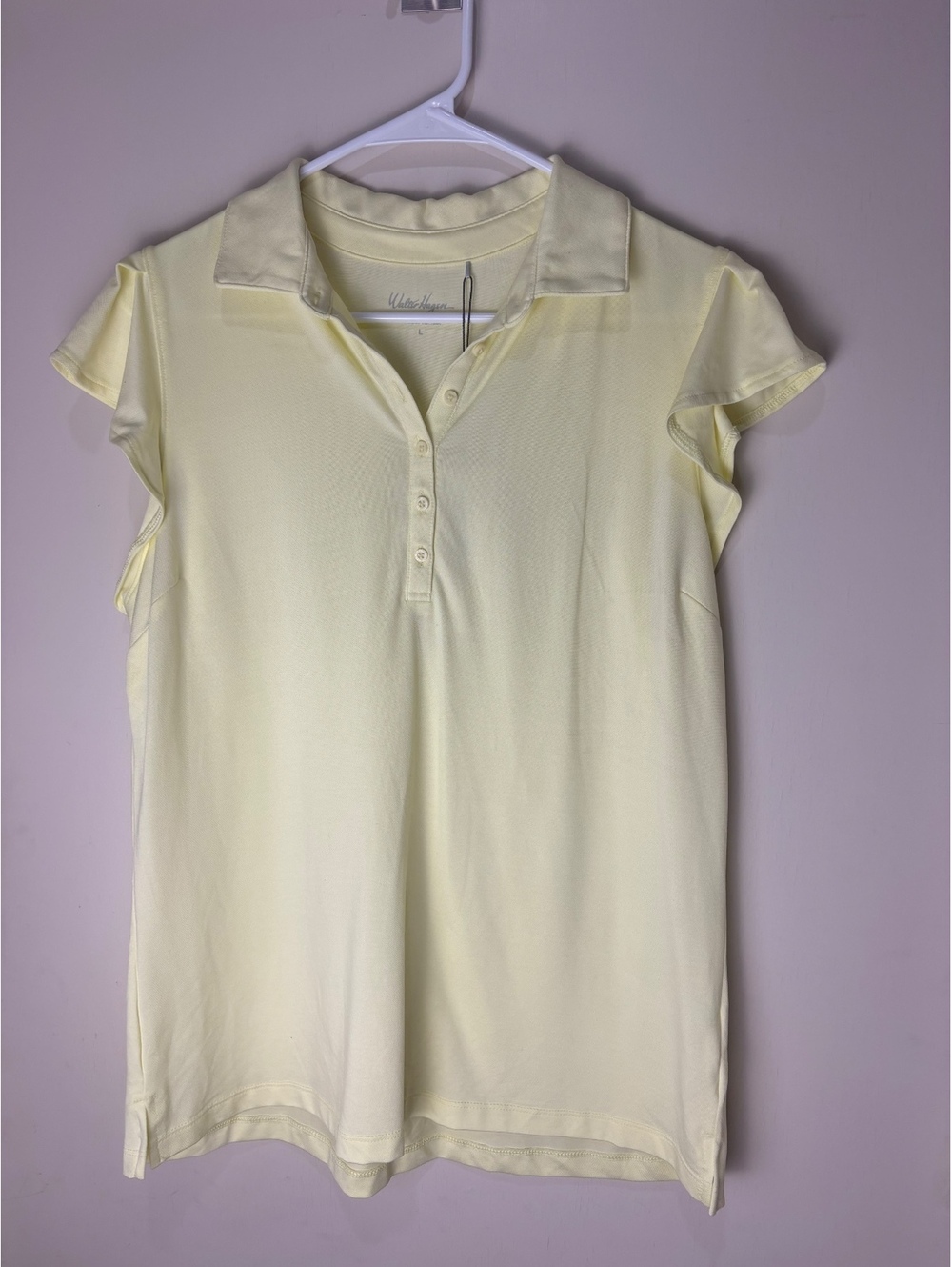 Walter Hagen Womens L Clubhouse Flutter Sleeve Polo Lemon Sorbet Golf Top NWT